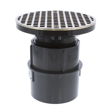 Jones Stephens 3in. PVC Over Pipe Fit Drain Base with 3in. Plastic Spud and 6in. Nickel Bronze Strainer D53106